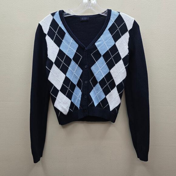 John Galt Women's Elizabeth Argyle V-Neck Cardigan Sweater Multicolor Size XS-S - Picture 1 of 4